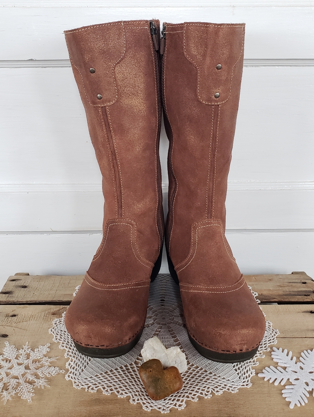 Copper Dansko Retro Boots Shimmer Suede Platform Crepe Disco Tall Boho 38 39 - Picture 9 of 15